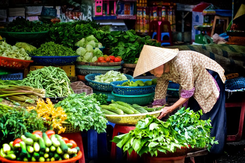 Can Tho - Vinh Long Old Women Sell Vegetables Market Stall - NS - Fareast247