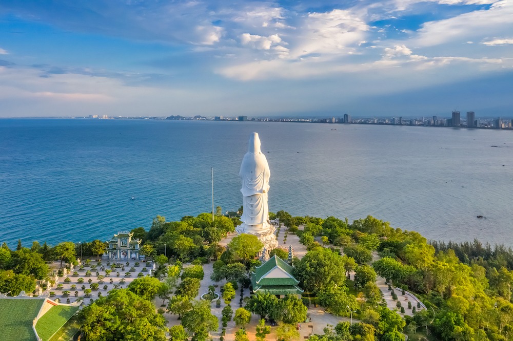 Aerial view of Ling Ung pagoda, Son Tra peninsula, Da Nang, Vietnam. - Fareast247